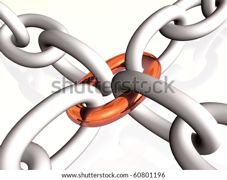 Gray chain with red central link, white background.
