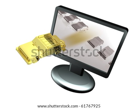 Gray cars and gold car on the computer monitor.
