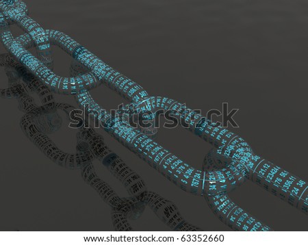 Chain with blue digital links, black background.