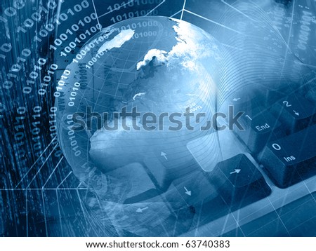 Communication background - globe and keyboard on digital background.