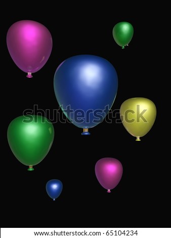 Colored holiday balloons on the black background.