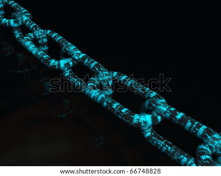 Gold chain with digital central link, black background.