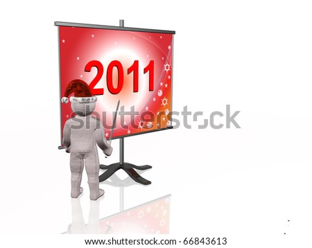 Gray man near the presentation stand, white reflective background.