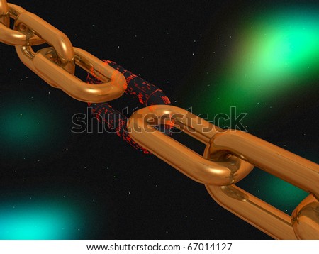 Chain with red digital link, space background.