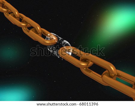Chain with white digital link, space background.