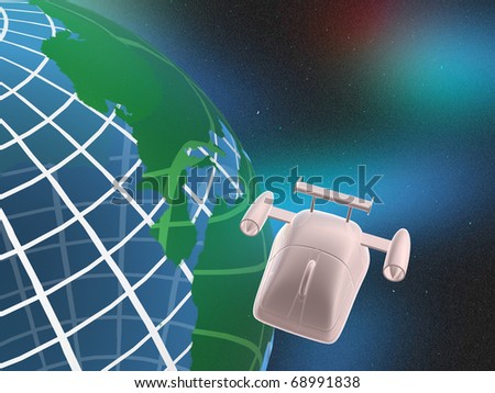 Mouse with globe, space background.