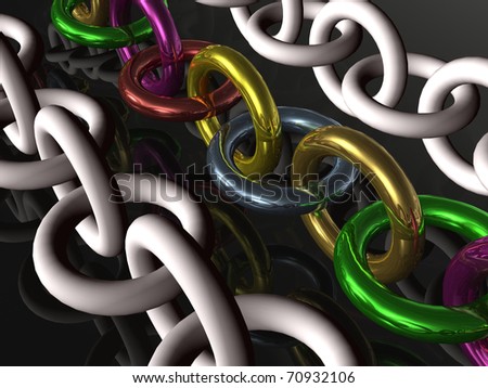 Chain with color links, black background.