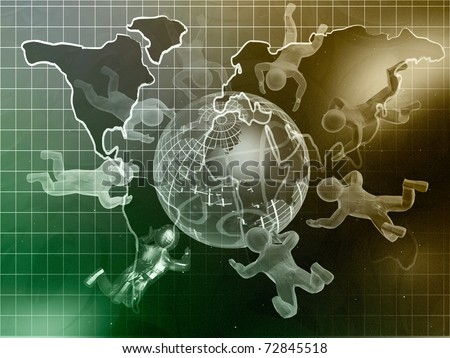 Map, mans and globe against star background - collage.