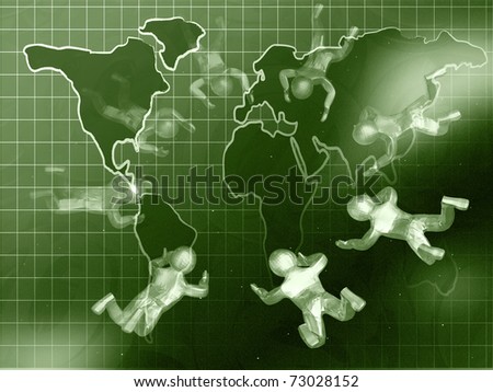 Map and mans against star background - green collage.