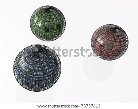 Three digital spheres on white background.