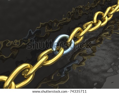 Gold chain with blue central link, black background.