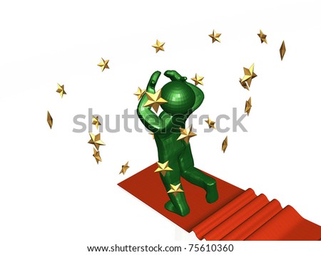 Green man with stars on red carpet - allegory.