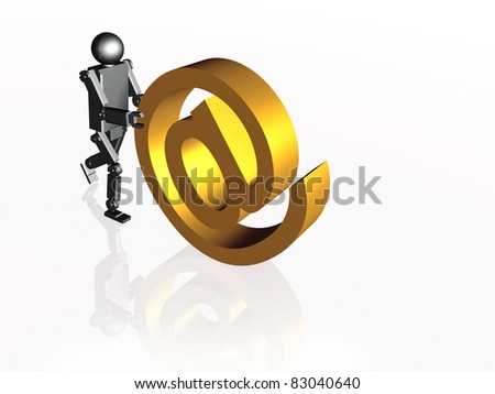 Robot with mail sign on white background.