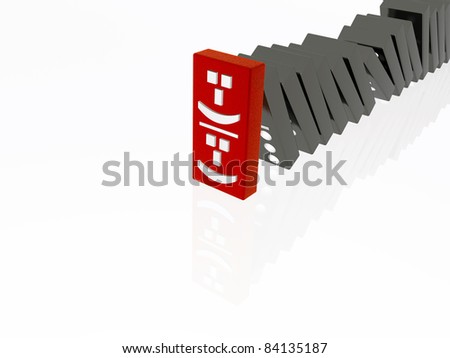 Abstract picture - red and black dominoes on white.
