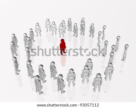 Red and white mans on white reflective background.