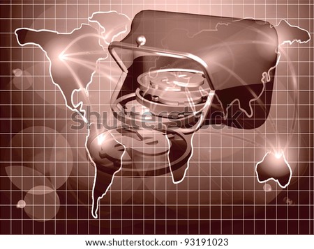 Money, map and magnet purse - abstract business background in reds.