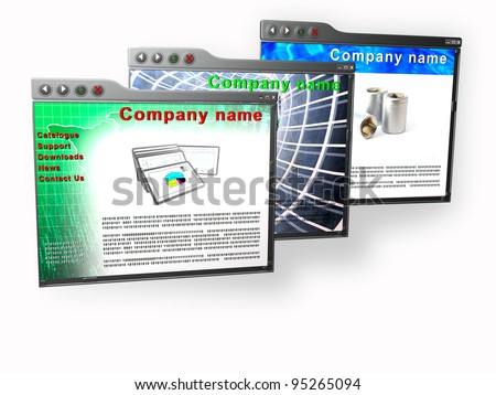 Stack of web pages on white background.