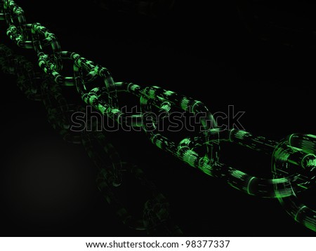 Chain with green digital links, black background.