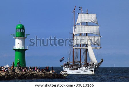 PORT WARNEMÜNDE, GERMANY - AUGUST 13: Old Dutch Sailing ship \