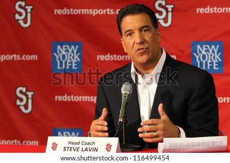 NEW YORK-OCT. 23: St. John's Red Storm head coach Steve Lavin speaks to the media on October 23, 2012 at Carnesecca Arena, Jamaica, Queens, New York.