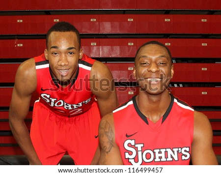 NEW YORK-OCT. 23: St. John\'s Red Storm guard/forward Amir Garrett (L) and forward Christian Jones during media day on October 23, 2012 at Carnesecca Arena, Jamaica, Queens, New York.