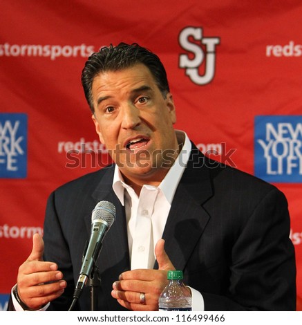 NEW YORK-OCT. 23: St. John's Red Storm head coach Steve Lavin speaks to the media on October 23, 2012 at Carnesecca Arena, Jamaica, Queens, New York.