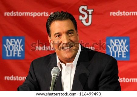 NEW YORK-OCT. 23: St. John\'s Red Storm head coach Steve Lavin speaks to the media on October 23, 2012 at Carnesecca Arena, Jamaica, Queens, New York.