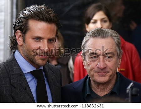 NEW YORK-NOV 12: Actor Bradley Cooper (L) and Robert DeNiro attend the premiere of \