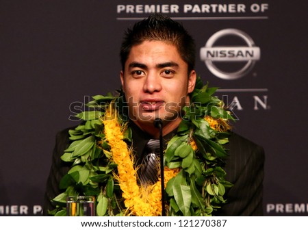 NEW YORK-DEC 8: Notre Dame linebacker Manti Te\'o attends the 2012 Heisman finalists press conference at the Marriott Marquis on December 8, 2012 in New York City.