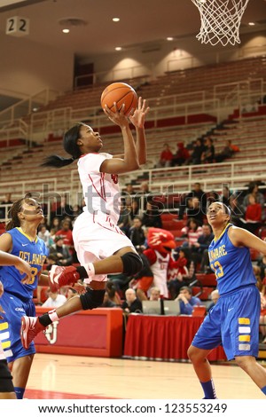 JAMAICA, NY-JAN 2: St. John's Red Storm guard Aliyyah Handford (3) goes up for a shot against the Delaware Blue Hens during the game at Carnesecca Arena on January 2, 2013 in Jamaica, New York.
