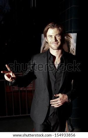 NEW YORK-SEP 18: Actor Chris Hemsworth attends the Ferrari & The Cinema Society screening of 'Rush' at Chelsea Clearview Cinema on September 18, 2013 in New York City.