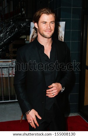 NEW YORK-SEP 18: Actor Chris Hemsworth attends the Ferrari & The Cinema Society screening of \'Rush\' at Chelsea Clearview Cinema on September 18, 2013 in New York City.