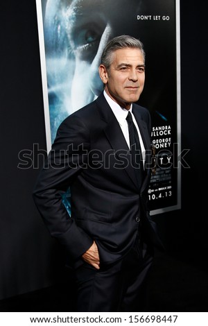 NEW YORK-OCT 1: Actor George Clooney attends the \'Gravity\' premiere at AMC Lincoln Square Theater on October 1, 2013 in New York City.