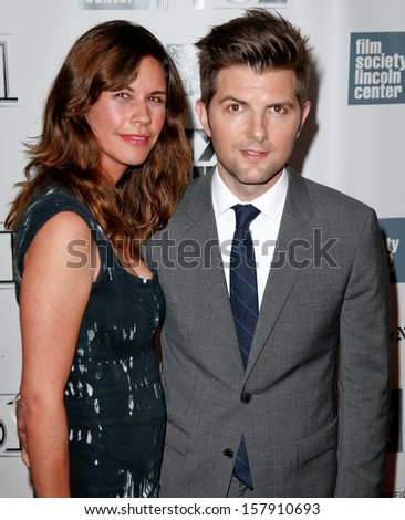 NEW YORK-OCT 5: Actor Adam Scott & wife Naomi attend the 'The Secret Life Of Walter Mitty' during the New York Film Festival at Alice Tully Hall at Lincoln Center on October 5, 2013 in New York City.