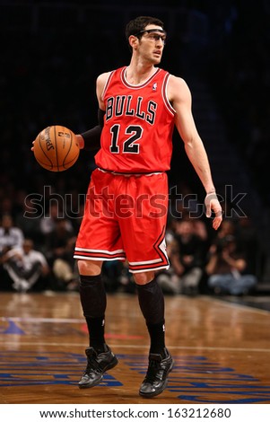BROOKLYN, NY-APR 22: Chicago Bulls shooting guard Kirk Hinrich handles the ball during a game at Barclays Center on April 22, 2013 in Brooklyn, New York.