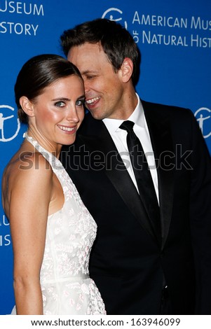 NEW YORK-NOV 21; Comedian Seth Meyers (R) and wife Alexi Ashe attend American Museum of Natural History\'s 2013 Museum Gala at American Museum of Natural History on November 21, 2013 in New York City.