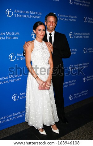 NEW YORK-NOV 21; Comedian Seth Meyers (R) and wife Alexi Ashe attend American Museum of Natural History\'s 2013 Museum Gala at American Museum of Natural History on November 21, 2013 in New York City.
