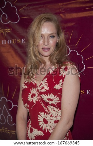 NEW YORK-DEC 16: Actress Uma Thurman attends the 11th annual Tibet House US Benefit Auction at Christie\'s Auction House on December 16, 2013 in New York City.