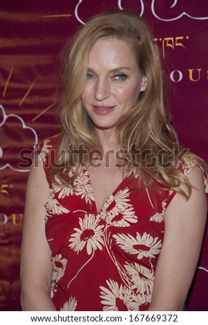 NEW YORK-DEC 16: Actress Uma Thurman attends the 11th annual Tibet House US Benefit Auction at Christie\'s Auction House on December 16, 2013 in New York City.