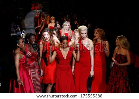 NEW YORK-FEB 6: Celebrities dance on the runway at Go Red for Women-The Heart Truth Red Dress Collection show during Mercedes-Benz Fashion Week at Lincoln Center on February 6, 2014 in New York City.