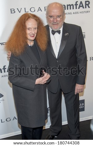 NEW YORK-FEB 5: Creative Director Vogue magazine Grace Coddington (L) and photographer Peter Lindbergh attend the 2014 amfAR New York Gala at Cipriani Wall St. on February 5, 2014 in New York City.
