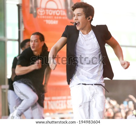 NEW YORK-MAY 26: Recording artist Austin Mahone performs on the Toyota Concert Series on NBC\'s Today Show at Rockefeller Plaza on May 26, 2014 in New York City.