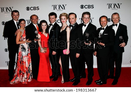 NEW YORK-JUNE 8: The cast of A Gentleman\'s Guide to Love & Murder pose at the American Theatre Wing\'s 68th Annual Tony Awards at Radio City Music Hall on June 8, 2014 in New York City.