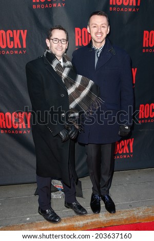 NEW YORK-MAR 13: Film marketing executive David Block (L) and composer Andrew Lippa attend the \'Rocky\' Broadway opening night at the Winter Garden Theatre on March 13, 2014 in New York City.