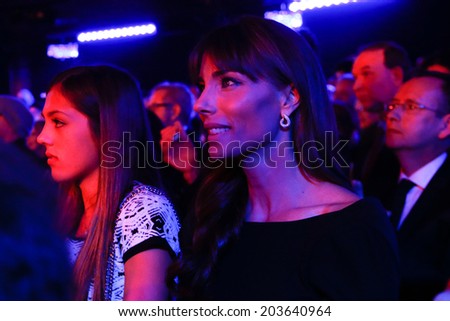 NEW YORK-MAR 13: Model Jennifer Flavin (R) and daughter attend the \'Rocky\' Broadway opening night at the Winter Garden Theatre on March 13, 2014 in New York City.