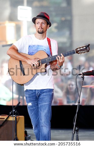 NEW YORK-JUL 18: Recording artist Jason Mraz performs in concert at NBC\'s \'Today Show\' at Rockefeller Plaza on July 18, 2014 in New York City.