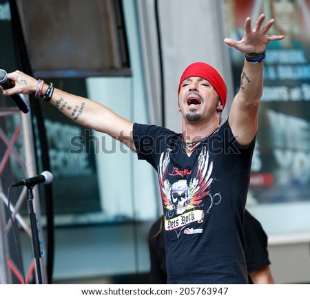 NEW YORK-JUL 18: Recording artist Bret Michaels performs at Fox and Friends\' All-American Summer Concert Series on the corner of 48th Street and 6th Avenue on July 18, 2014 in New York City.