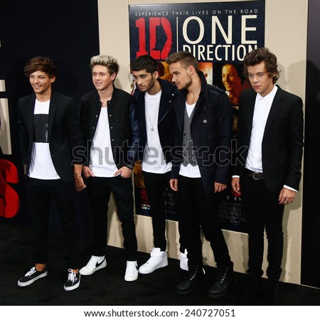 NEW YORK-AUG 26: (L-R) Louis Tomlinson, Zayn Malik, Niall Horan, Liam Payne & Harry Styles of One Direction at \'One Direction:This Is Us\' premiere at Ziegfeld Theater August 26, 2013 in New York City.