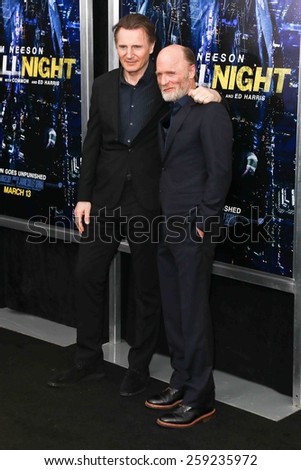 NEW YORK-MAR 9: Actor Liam Neeson (L) and Ed Harris attend the premiere of \