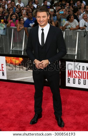 NEW YORK-JUL 27: Actor Jeremy Renner attends the US Premiere of \'Mission: Impossible - Rogue Nation\' in Times Square on July 27, 2015 in New York City.